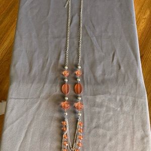 Orange and silver long hanging necklace